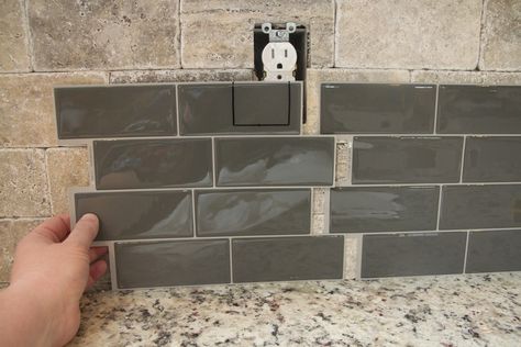 How to add Peel & Stick tiles to walls or existing tiles.  The results are stunning!!!! Modern Kitchen Tiles, Stick Tiles, Diy Backsplash, Kitchen Backsplash Designs, Peel N Stick Backsplash, Peel And Stick Tile, Kitchen Tiles Backsplash, Kitchen Redo, Trendy Kitchen