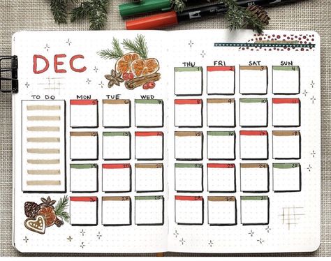 Bullet Journal Christmas, Bullet Journal Weekly Layout, December Bullet Journal, Bullet Journal Monthly Spread, Bullet Journal Ideas Templates, Creating A Bullet Journal, Bullet Journal Cover Ideas, Bullet Journal Printables, Bulletin Journal Ideas