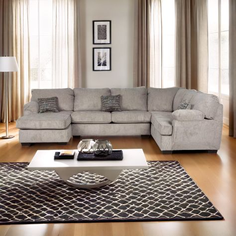 With spacious seating and a stylish contemporary design, the sectional is perfect for any living room. This sectional comes in linen fabric and features expansive seating on comfortable cushions with a soft and cushy feel. Plus, the high-resiliency foam cushions are wrapped in thick poly fiber for added comfort. And to top it all off, this set comes with three toss pillows.  Includes: LAF sectional, RAF sectional, Loveseat, 3 pillows.   Dimensions : 117" x 93" x 37"H Sectional Living Room Ideas, Big Comfy Couch, Comfy Couch, 3 Piece Sectional, Living Room Sectional, Toss Pillows, Foam Cushions, Home Collections, Home Living Room