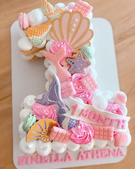 Number Cake For Baby Girl, Mermaid Number Cake, Number One Cake, Number 1 Cake, Cake Designs For Girl, Alphabet Cake, Cake Pulls, Monogram Cake, Beach Cakes