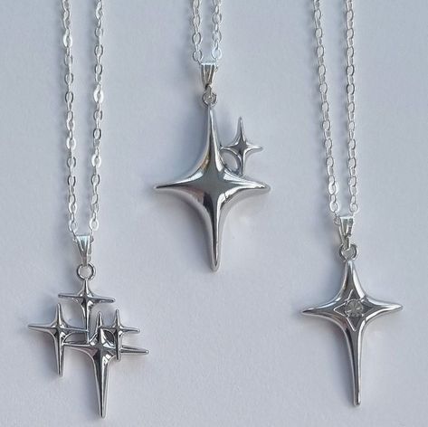 Three matching silver star necklaces, the perfect gift for a friendship or sibling trio.  Each design is similar but different, and available separately using the links below. Chains can be personalised to either 18, 20 or 22 inch depending on your personal preference, please see the photos for reference.  Every item is handmade to last using durable materials. Your order will arrive with a jewellery cloth, and protective pouch to keep the pieces looking brand new.    Each product is individually packaged on display cards with a protective sleeve. The shipping box is unbranded on the outside, so it won't give any secrets away! If sending the items directly to a gift recipient, please mark the item as a gift at checkout.  Material Information:  925 / Sterling Silver is considered hypoallerg Three Bff, Star Necklaces, Silver Star Necklace, Friend Groups, North Star Necklace, Star Necklace Silver, Experience Gifts, Sterling Silver Necklace Pendants, Display Cards