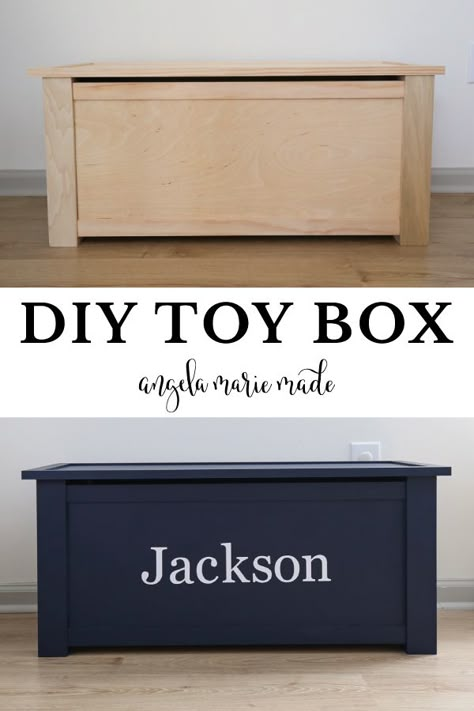 Learn how to make a classic, DIY toy box out of wood that will last for years to come! This DIY toy chest is easy to build and looks beautiful! It's the perfect place to store and organize toys for your little one! Build Toy Chest, Diy Wood Toy Chest, Diy Wooden Toy Chest, Build A Toy Box Easy Diy, How To Make A Toy Box Wood, How To Build A Toy Box Diy, Wooden Toy Chest Diy, Easy Diy Toy Storage, Diy Toy Box With Book Shelf