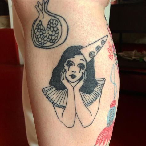 Knee Cap Tattoos, Clown Tattoos, Collar Tattoo, Circus Tattoo, Lady Tattoo, Lucky Tattoo, Seattle Tattoo, Stone Tattoo, American Traditional Tattoo Ideas