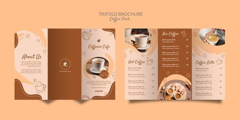 Delicious coffee trifold brochure coffee... | Free Psd #Freepik #freepsd #brochure #coffee #template #shop Pamphlet Design Creative, Cafe Brochure, Unique Brochure Design, Tourism Design, Brochure Design Layouts, Brochure Design Creative, Brochure Design Layout, Trifold Brochure Design, Pamphlet Design