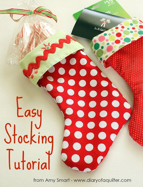 Easy Stocking Tutorial - Beginner Friendly from Amy Smart . How To Make A Christmas Stocking Easy, Small Stocking Pattern, Diy Christmas Stocking Pattern, Easy Diy Stockings, Easy Christmas Stockings, Stocking Diy, Christmas Diy Sewing, Christmas Stocking Tutorial, Simple Stocking