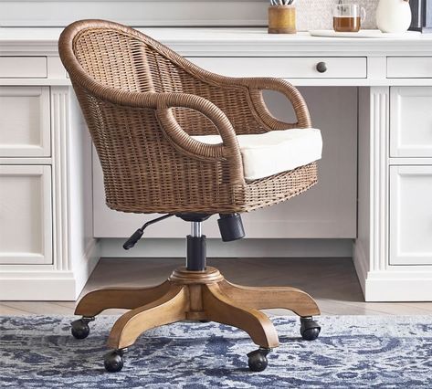 Rattan Office, Black Leather Office Chair, Beige Desks, Desk Chair Cushion, Boho Office, Best Office Chair, Swivel Chair Desk, Stylish Desk, Swivel Office Chair