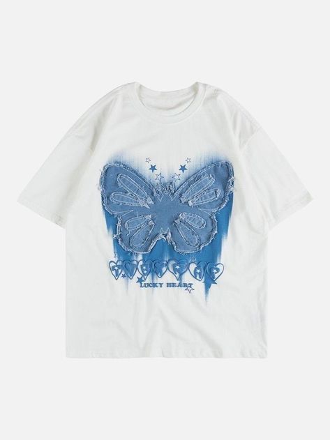 Butterfly Patch, Hip Hop Fashion 90s, Aelfric Eden, Chic Summer Outfits, Oversized Graphic Tee, Casual Summer Tops, Picnic In The Park, Streetwear Tshirt, Print Tee