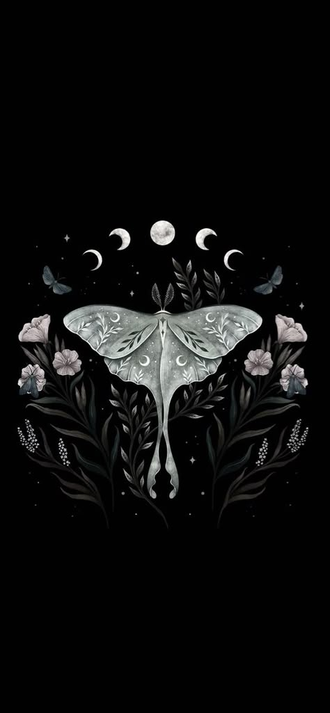 Simple Witchy Wallpaper, Moth Background Iphone, Luna Moth Background, Lunar Phone Wallpaper, Phone Backgrounds Witchy, Cottagecore Witch Wallpaper, Witchy Wallpaper Ipad, Dark Cottagecore Wallpaper Iphone, Deathmoth Wallpapers