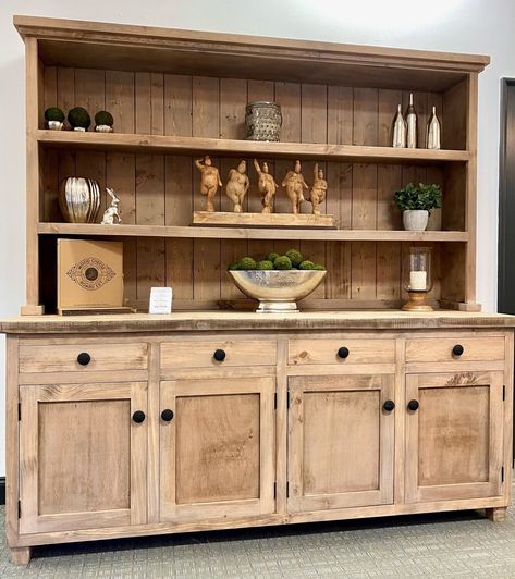 Large Sideboards And Buffets, Large Wall Cabinet, Rustic Hutch Farmhouse Style, Kitchen Hutch Ideas Farmhouse Style, Diy Hutch Build, Hutch Decorating Ideas Display, Open Shelf Hutch, Entryway Hutch, Diy Kitchen Hutch