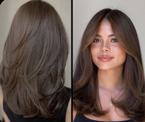 Mid Length Short Layers, Long Layered Medium Haircuts, Short Brunette Layered Hair, Old Money Medium Haircut, Long Layer Vs Short Layers, Bra Strap Length Hair Haircuts, Long Layered Short Haircuts, Shirt Medium Haircuts, Short Hairstyle Layers Women