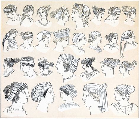 The women of Greek antiquity knew how to achieve a great variety in the arrangement of their hair. Veils of light or precious fabric, Flowers and... Minoan Fashion, Ancient Greek Hair, Ancient Greece Clothing, Greek Hairstyles, Grecian Hairstyles, Ancient Greek Clothing, Greece Women, Greek Hair, Historical Hairstyles