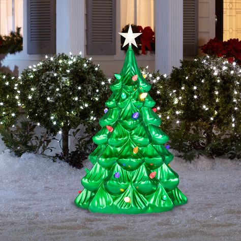 Holiday Living 3.5-ft LED Christmas Tree Blow Mold Lowes.com Grinch Christmas Tree Outdoor, Tree Door Decoration, Christmas Tree Yard, Christmas Yard Decor, Tree Door, Metallic Christmas, Led Christmas Tree, Christmas Yard Decorations, Metal Christmas Tree