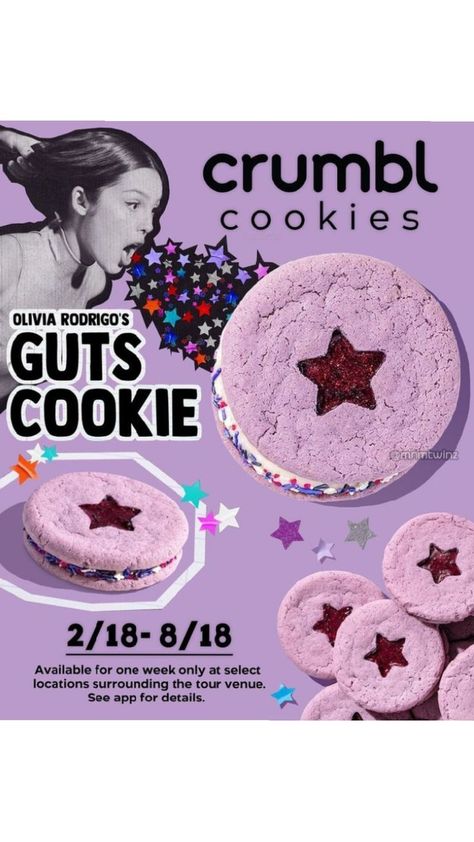 try Olivia Rodrigo's new crumbl cookie!! Crumble Cookie, Journal Inspiration Writing, Olivia Rodrigo, Journal Inspiration