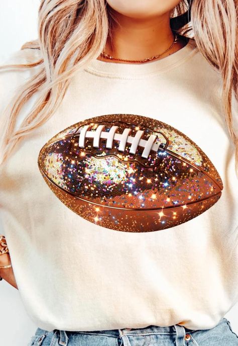 Glitter print football tshirt. Custom printed when ordered. Choose size . available in white,gray & black Preppy Png, Football Girlfriend, Png Football, Fall Football, Football Png, Game Day Shirts, Mama Shirts, Football Mom, Mens Long Sleeve Tee