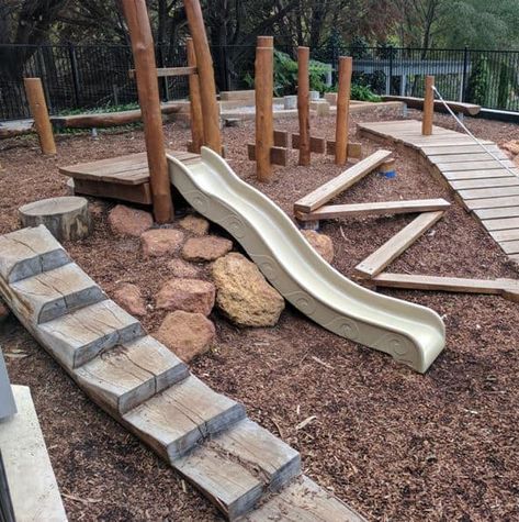 Masonmill Gardens Carmel Backyard Slope Playground, Playground On A Slope, Playground On Sloped Yard, Sloped Playground, Embankment Playground, Sloped Backyard Play Area, Simple Outdoor Play Area, Playscape Backyard For Kids, Nature Playground Backyard