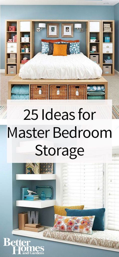 Small and large master bedrooms can benefit from these genius storage solutions. We have creative ideas to help you organize everything from your clothes to your shoes to your jewelry, as well as other bedroom essentials. Diy Bedroom Storage, Storage Solutions Bedroom, Wall Shelving, Closet Organization Diy, Bedroom Essentials, Ideas Hogar, Creative Storage, Trendy Bedroom, Under Bed Storage