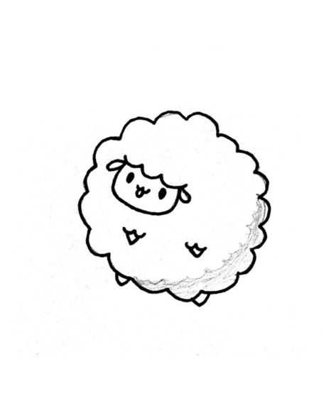 Lamb Cute Drawing, Sheep Aesthetic Drawing, Sheep Paintings On Canvas Easy, Easy Lamb Drawing, Sheep Doodle Simple, Easy Sheep Drawings, Sheep Cute Drawing, Cute Sheep Tattoo, Sheep Drawing Simple