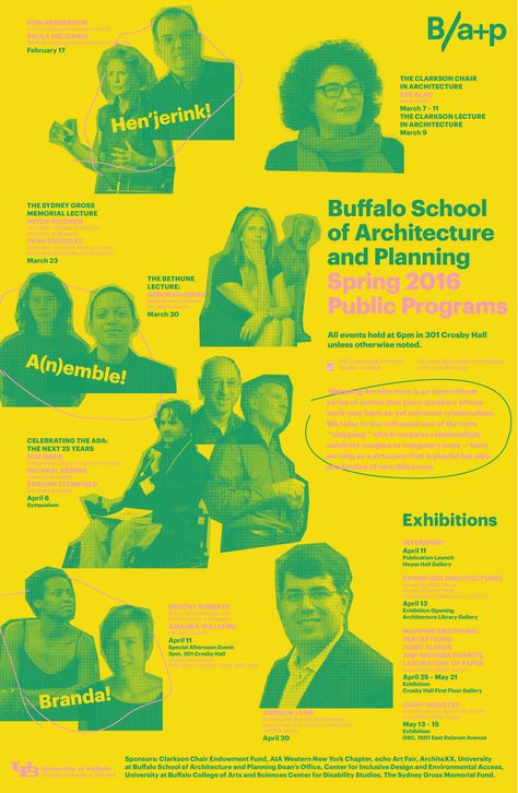 Get Lectured: University at Buffalo, Spring '16 | Poster courtesy of University at Buffalo | Archinect Speaker Series Poster, Lecture Series Poster Design, Informational Poster Design, Informative Poster Design, Information Poster Design, Lecture Poster Design, Poster University, University Graphic Design, Informational Poster