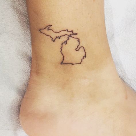 Michigan tattoo, maybe an old english D for Detroit Simple Michigan Tattoo, Lake Michigan Tattoo Ideas, Michigan Outline Tattoo, Michigan Roots Tattoo, Small Michigan Tattoo, Michigan Tattoo Ideas Simple, Michigan Inspired Tattoos, State Of Michigan Tattoo, Michigan Tattoos For Women