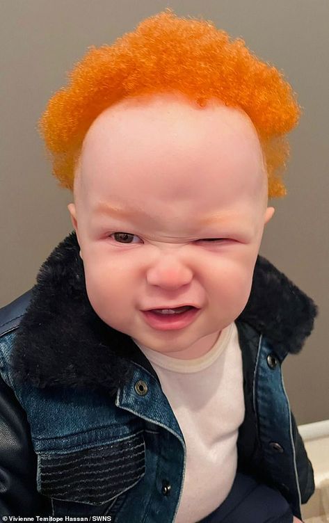 EXCLUSIVE: Black mother who gave birth to an albino baby with ginger hair reveals she now dyes her own locks flame orange so he 'doesn't feel left out' | Daily Mail Online Hot Ginger Hair, Ginger Hair Boy, Albino People, Ginger People, Ginger Baby, Ginger Kids, Black Ginger, Ginger Babies, Ginger Boy