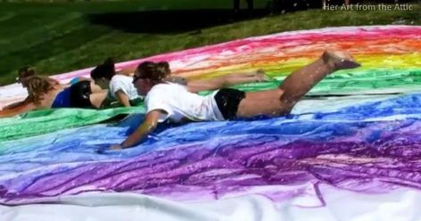 Paint Slip And Slide, Giant Slip And Slide, Otter Art, Color Wars, Slip N Slide, Water Paint, Barnyard Party, Gallon Of Paint, Art Videos Tutorials