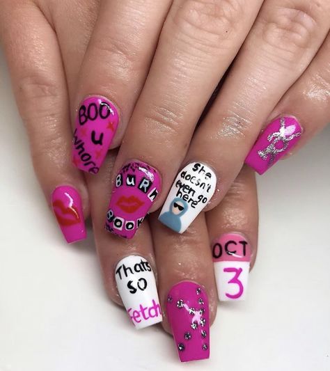 Burn Book Nails, Mean Girls Nails, Ig Nails, Book Nail Art, Girls Nail Designs, Themed Nails, Mean Girl, Girly Acrylic Nails, Vibrant Nails