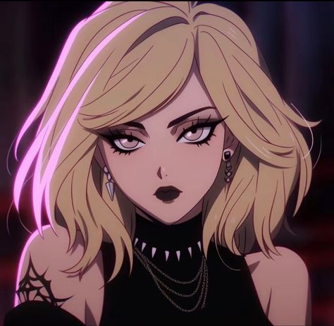 Blonde Anime Woman Pfp, Blonde Vampire, Goth Girl Aesthetic, Blonde Anime Characters, Blonde Goth, Blonde Anime, Anime Goth, Vampire Girls, Goth Women