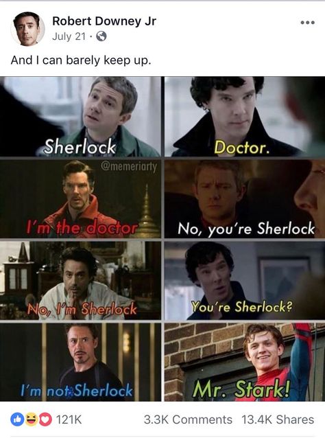 #funny #humor #marvel #ironman #drstrange #sherlock #avengers #avengersendgame #avengersinfinitywar Avengers Humor, Killer Frost, Funny Marvel Memes, Meme Comics, Fandom Crossover, Marvel Avengers Funny, Dc Memes, Avengers Memes, Marvel Films