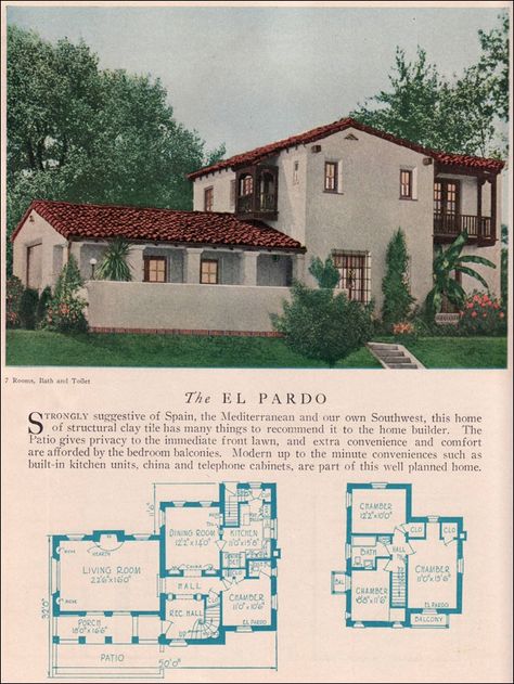 El Pardo Mission House Plans, Small Spanish Colonial Style Homes, Small Spanish House Plans, Mission Style Homes House Plans, Monterey Style House, Spanish Colonial Homes Floor Plans, Spanish Revival Floor Plans, Interesting House Plans, 1930s Spanish Style House