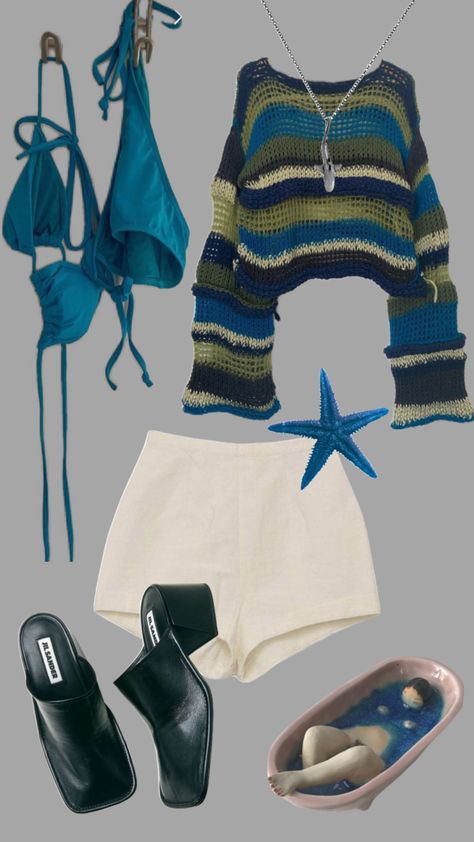 #outfitinspo #outfit #summer #beach #swimming #blue #teal #shark #starfish Indie Concert Outfit, Teal Outfit, Blue Summer Outfits, Yacht Outfit, Teal Outfits, Concert Outfit Summer, Summer Holiday Outfits, Beach Swimming, Swimming Outfit