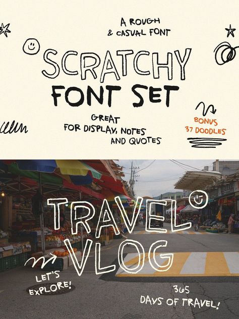 Scratchy Font! Handwriting! Texture!, #Display #Fonts Handwriting Title Ideas, Fonts And Typography, Matching Fonts Canva, Canva Doodle Font, Title Ideas Design, Doodles Graphic Design, Canva Inspo Design, Doodle Design Ideas, Good Notes Fonts