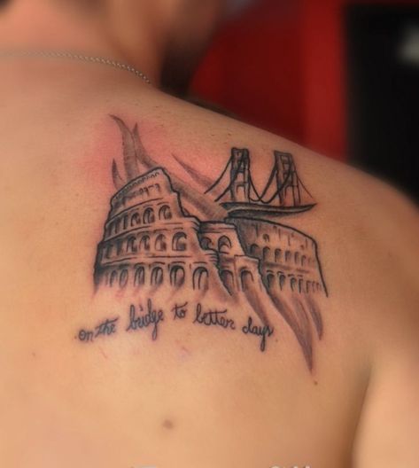 Beautiful colosseum in italy tattoo on shoulder blade Italy Inspired Tattoos, Italian Tattoos For Women, Tattoos For Women Design, Italian Quote Tattoos, Italian Pictures, Italy Tattoo, Italian Tattoos, Shoulder Blade Tattoo, Country Tattoos