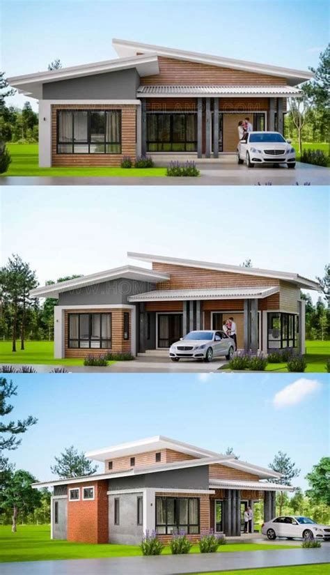 Contemporary Single Storey House, House With Three Bedrooms, Flat Roof House Designs, Single Storey House, Villa Architecture, Modern Bungalow House Design, One Storey House, Flat Roof House, Double Storey House