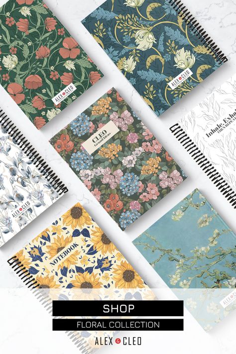 Alex & Cleo's Floral Collection of Personalised Notebooks & Journals in a Range of Botanical Designs Personalised Notebooks, A4 Notebook, Notebook Cover Design, Notebook Printing, Shiva Art, Floral Collection, Dot Grid, Floral Inspiration, Personalized Notebook