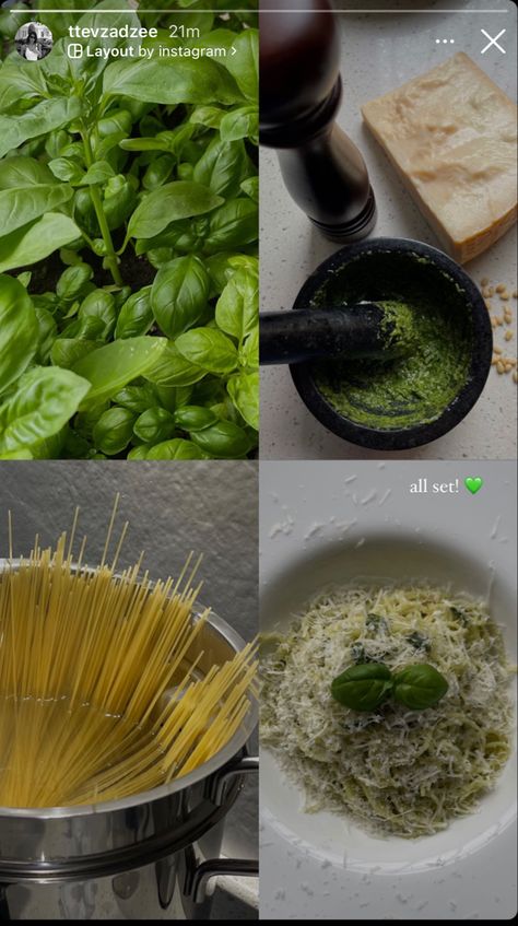 Pasta Story Instagram, Pesto Pasta Aesthetic, Pesto Aesthetic, Pasta Aesthetic Instagram, Pasta Instagram Story, Basil Aesthetic, Spaghetti Pesto, Pesto Rice, Pesto Spaghetti