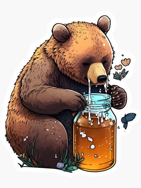 Bear Eating Honey Tattoo, Bear Eating Honey Drawing, Horned Woman, Bear Eating Honey, Creative Vision Boards, Bear Eating, Angry Bear, Bear Tattoos, Bear Drawing