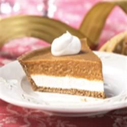 KEEBLER(R) READY CRUST(R) Double Layer Pumpkin Pie - Allrecipes.com Keebler Pumpkin Pie Recipe, Double Layer Pumpkin Pie, Double Layer Pumpkin Cheesecake, Pear And Chocolate Cake, Graham Cracker Pie Crust, Cracker Pie Crust, Cheesecake Cream, Easy Holiday Dessert, Graham Cracker Pie