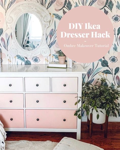 Who doesn’t love a great Ikea hack! In this post I share how I did an ombre pink makeover on my daughters Hemnes dresser with just a couple coats of paint! I will also teach you my trick to painting Ikea furniture, no sanding required! Nursery Dresser Paint Ideas, Paint Hemnes Dresser, Ikea Malm Painted, Ikea Kids Dresser, Girls Dresser Makeover, Malm Diy, Diy Ikea Dresser, Ikea Hemnes Dresser Hack, Hemnes Dresser Hack