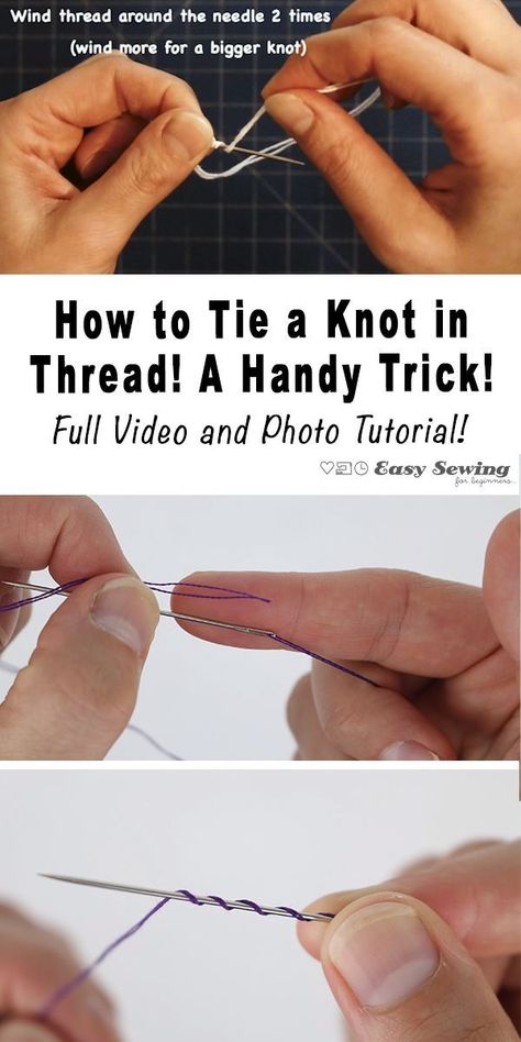 A quick and easy way for tying the best knot at the end of your thread ready for sewing! How To Tie A Knot At The End Of Thread, Knotting Thread Hand Sewing, How To Tie Embroidery Thread, Hand Sewing For Beginners, Tie Trick, Knot Thread, Quilters Knot, How To Tie A Knot, Couture Invisible