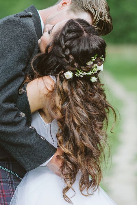 Romantic Wedding Braids: Celtic Braid with Flowers Outdoor June Wedding, Half Up Prom Hair, Up Prom Hair, Gen Z Wedding, Half Up Half Down Wedding Hair, Wedding Hair With Cathedral Veil, Hair With Cathedral Veil, Veil Updo, Half Up Half Down Wedding