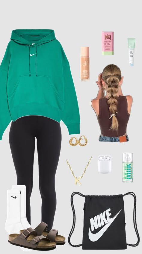 Back to school fit #fyppppp #back2schoolfits School Outfits Simple Casual, Casual Preppy Outfits School, Outfits For Gym At School, Sporty School Outfits, Lucy Outfits, Freshman Outfits, Charlotte Fashion, Hoodie Outfits