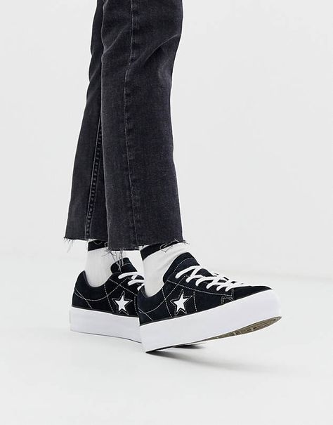 Converse One Star Black, Converse Style Women, Black Platform Sneakers, Converse Platform, Platform Trainers, Dr Shoes, Funky Shoes, Star Black, Converse One Star