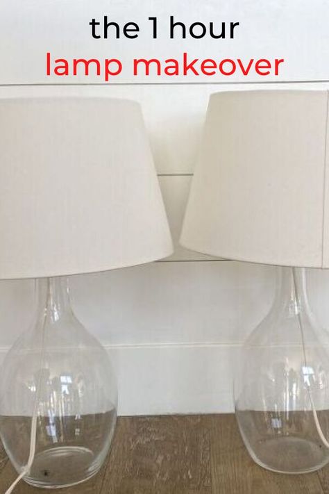 Give a cheap glass table lamp a makeover on a budget with this simple update idea. Check out the before and after of this thrift store lamp makeover. #hometalk Painting A Glass Lamp, Glass Lamp Makeover, Diy Glass Lamp, Thrift Store Lamp Makeover, Diy Lamp Makeover, Clear Glass Lamps, Restoration Hardware Inspired, Lamp Makeover, Glass Lamps