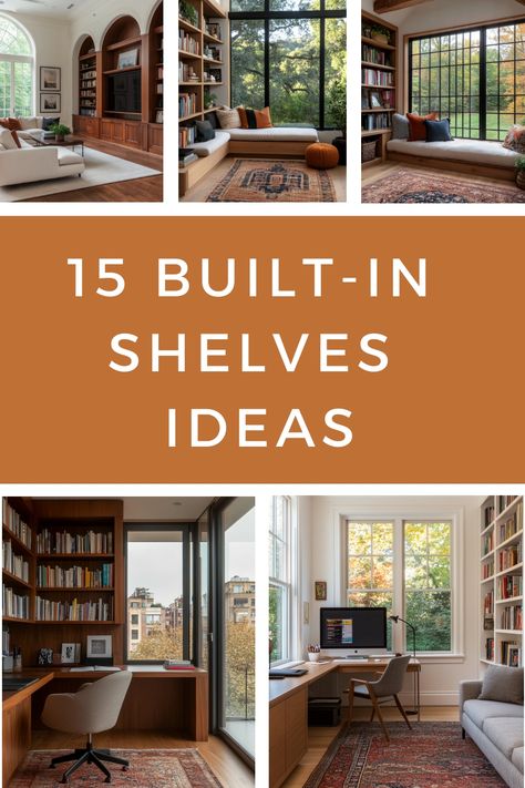 Get some simple ideas for built-in shelves for your living room to create your perfect space. Basement Bookcase Ideas, Built In Bookshelf Remodel, Shelves In Front Of Window Living Room, Kitchen Bookcase Ideas, Wall To Wall Bookshelf, Wall Built In Shelves Living Room, Build In Bookshelves Living Room, Built In Shelves Living Room Diy, Built In Shelves Living Room With Window