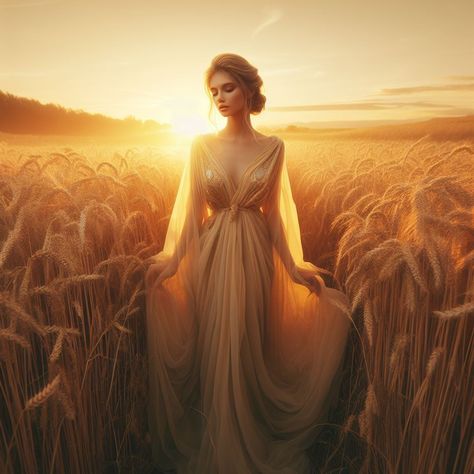 Goddess Of Nature Fantasy Art, Demeter Goddess Art, Demeter Art, Demeter Aesthetic, Goddess Of Summer, Earth Guardian, Goddess Of Harvest, Harvest Goddess, Demeter Goddess