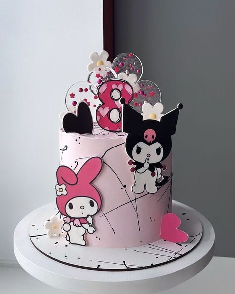 Kuromi And My Melody Birthday Party, Kuromi And My Melody Cake, Kuromi Cake Ideas, My Melody Birthday Cake, Kuromi Cakes, Kuromi Birthday Cake, Pastel Kuromi, My Melody Cake, Melody Cake