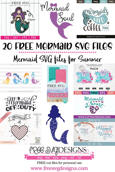 A round up of the top 20 FREE SVG files online for your Cricut and Silhouette projects. Mermaid Png Free, Cricut Mermaid Projects, Free Mermaid Svg Files For Cricut, Mermaid Svg Free, Cricut Storage, Free Cricut Images, Free Svg Downloads, Cricut Projects Easy, Llama Arts