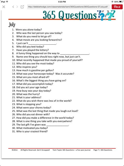 365 questions                                                                                                                                                      More Diary Questions, July Prompts, January Journal Prompts, 365 Questions, 5 Year Journal, Year Journal, Monthly Journal, Journal Questions, Writing Challenge