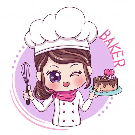 Female baker Premium Vector Cartoon Chef, Baking Logo Design, Cute Bakery, Baker Logo, Chef Logo, Baking Logo, Bakery Business Cards, Cake Logo Design, Female Chef