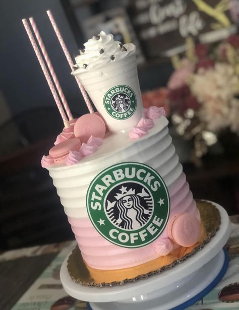 Pink Starbucks Cake, 14th Birthday Cakes Girl, 13th Birthday Cupcakes Girl, Starbucks Cake Ideas, Starbucks Party Ideas, Starbucks Pink Drink Cake, Teen Birthday Cakes, Birthday Cake Starbucks, Starbucks Birthday Cake